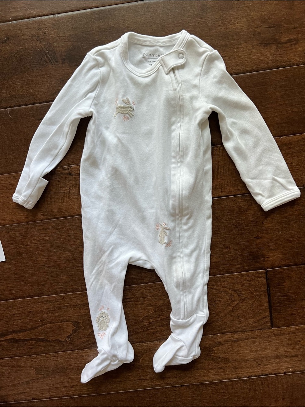 Pottery Barn Kids White Embroidered Animal Footed One-Piece
